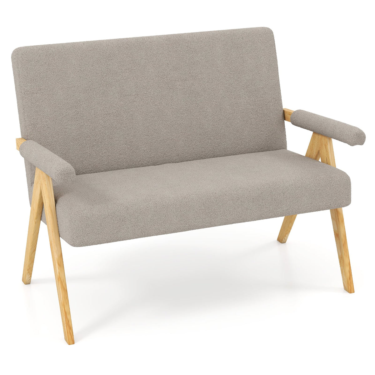 Sherpa Fabric Loveseat Sofa - Gray 47" Compact Small Space Couch-Sofas & Loveseats-DECOROLALA