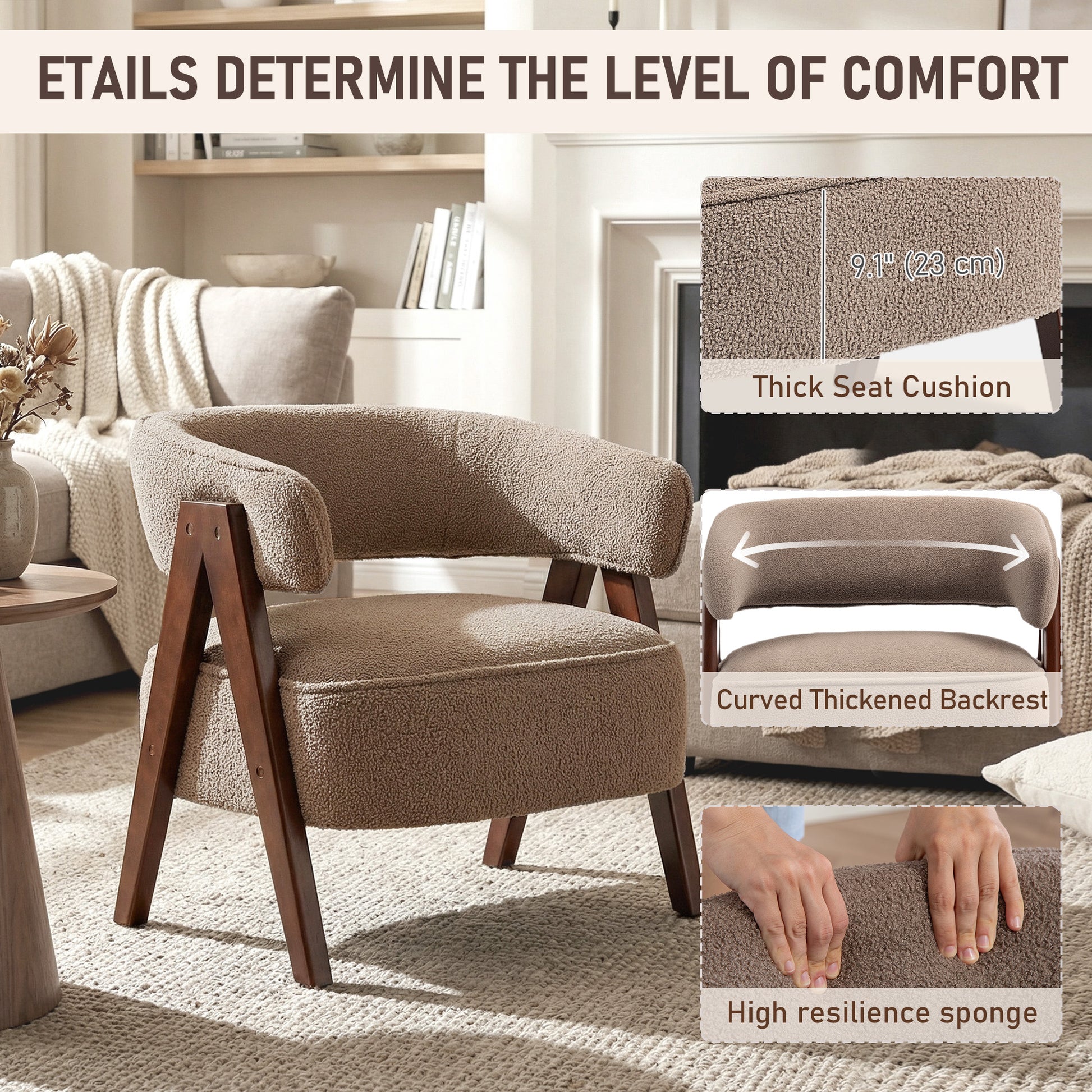 Sherpa Fleece Accent Chair - Light Brown-DECOROLALA