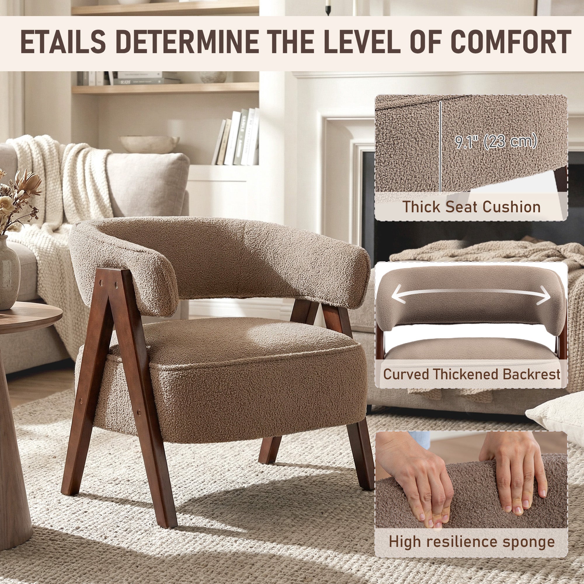 Sherpa Fleece Accent Chair - Light Brown-DECOROLALA