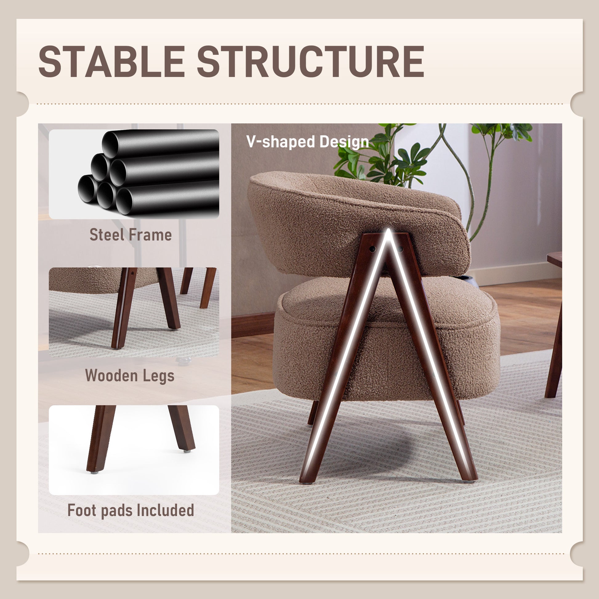 Sherpa Fleece Accent Chair - Light Brown-DECOROLALA