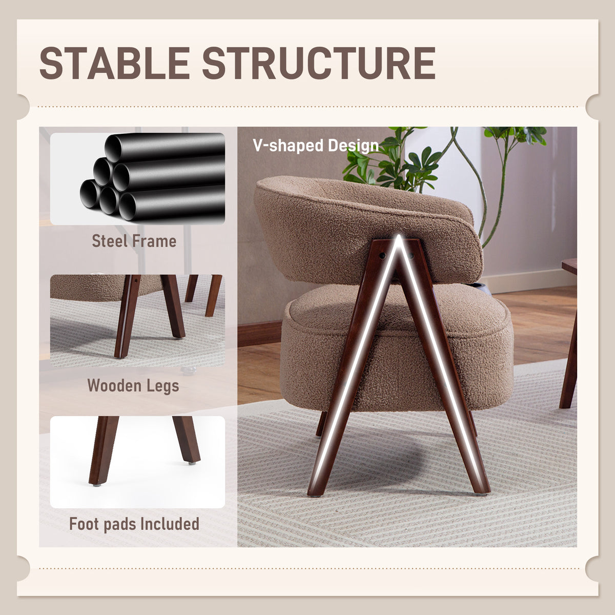 Sherpa Fleece Accent Chair - Light Brown-DECOROLALA