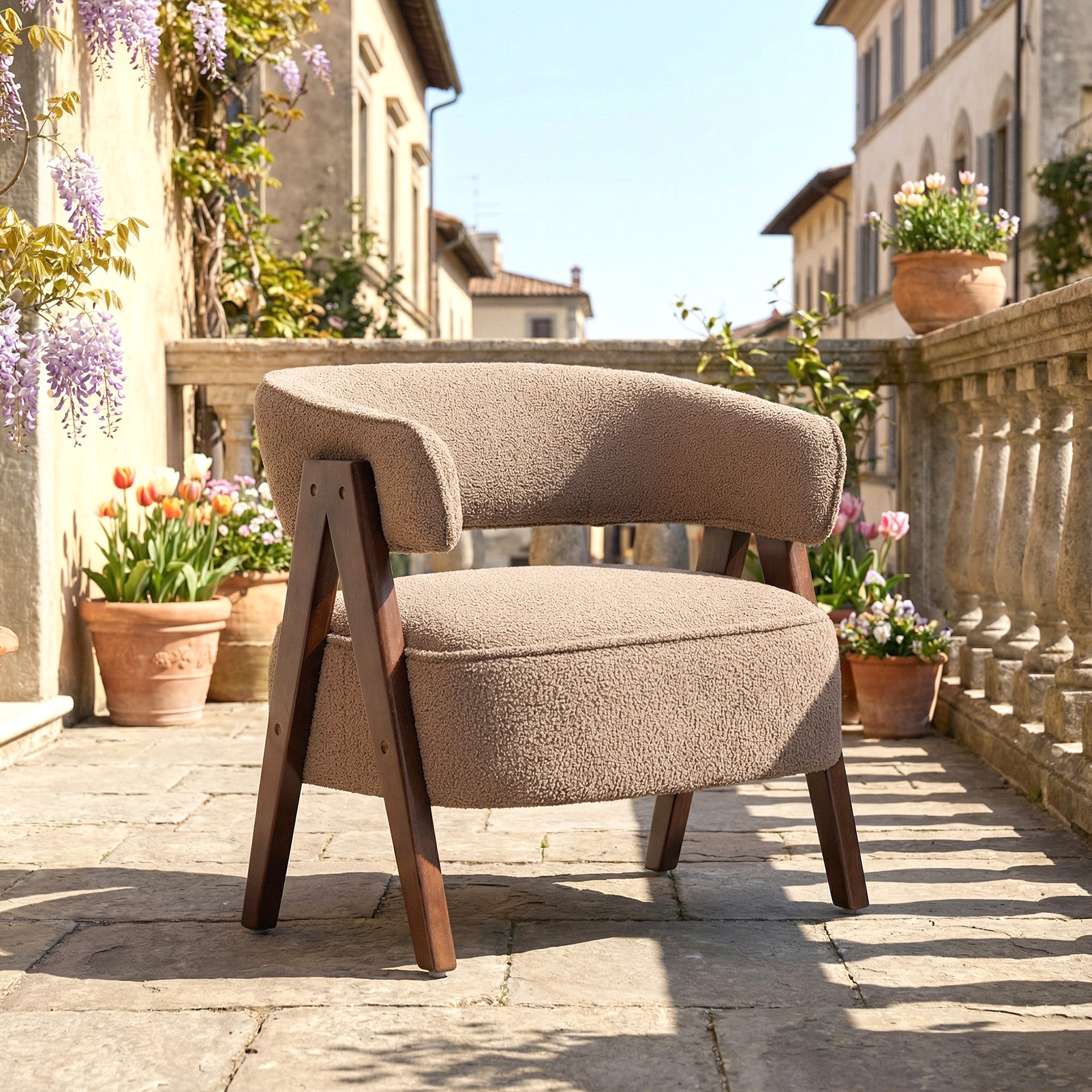 Sherpa Fleece Accent Chair - Light Brown-DECOROLALA