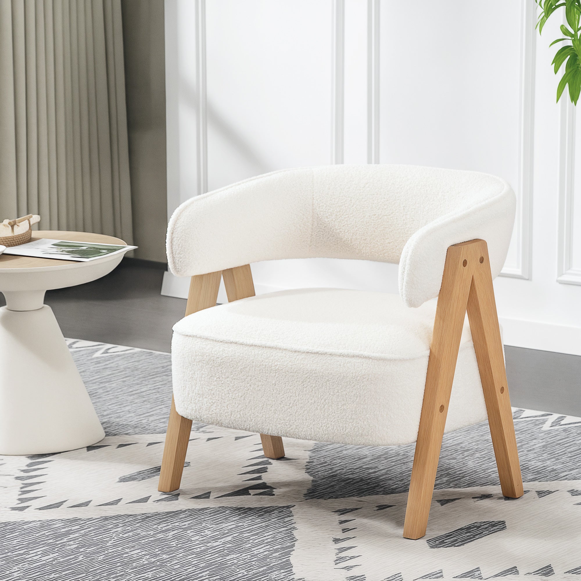 Sherpa Fleece Accent Chair White - Wood Legs-DECOROLALA