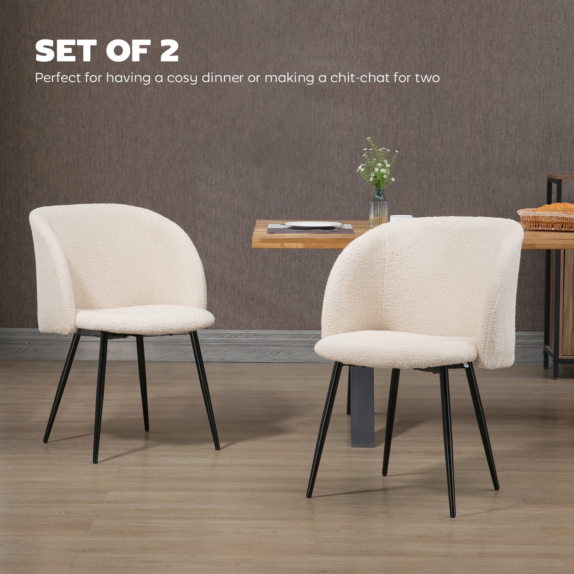 Sherpa Fleece Dining Chairs Set of 2 - Cream White-DECOROLALA