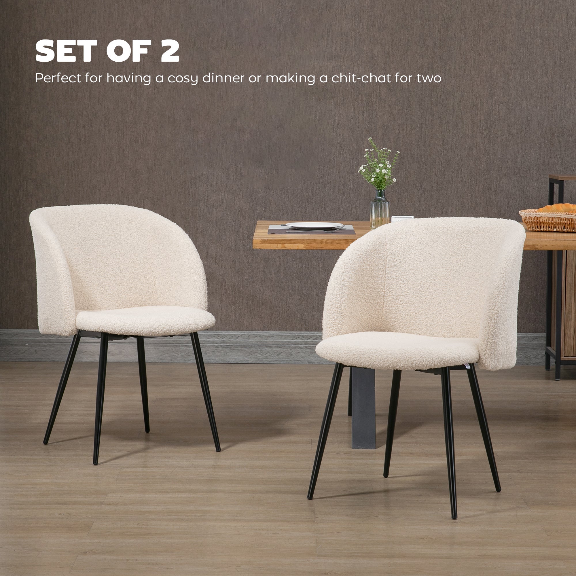 Sherpa Fleece Dining Chairs Set of 2 - Cream White-DECOROLALA