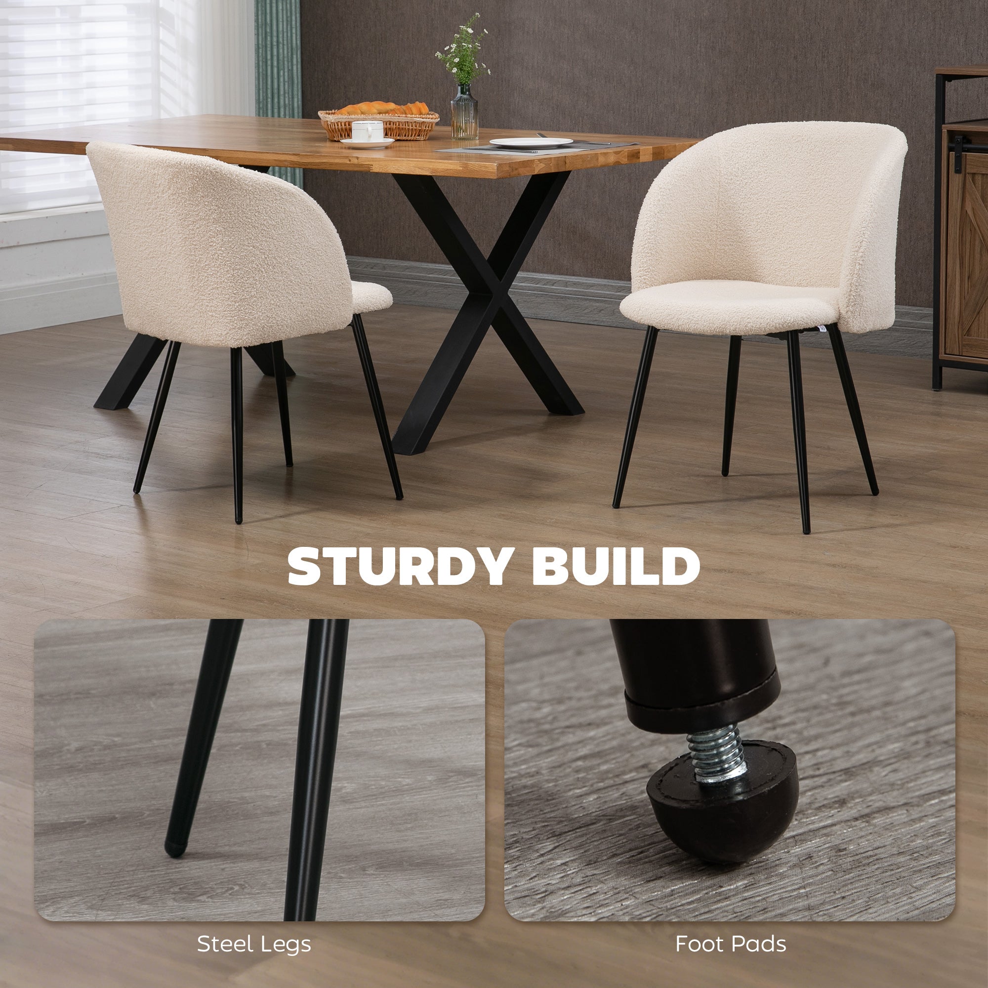 Sherpa Fleece Dining Chairs Set of 2 - Cream White-DECOROLALA