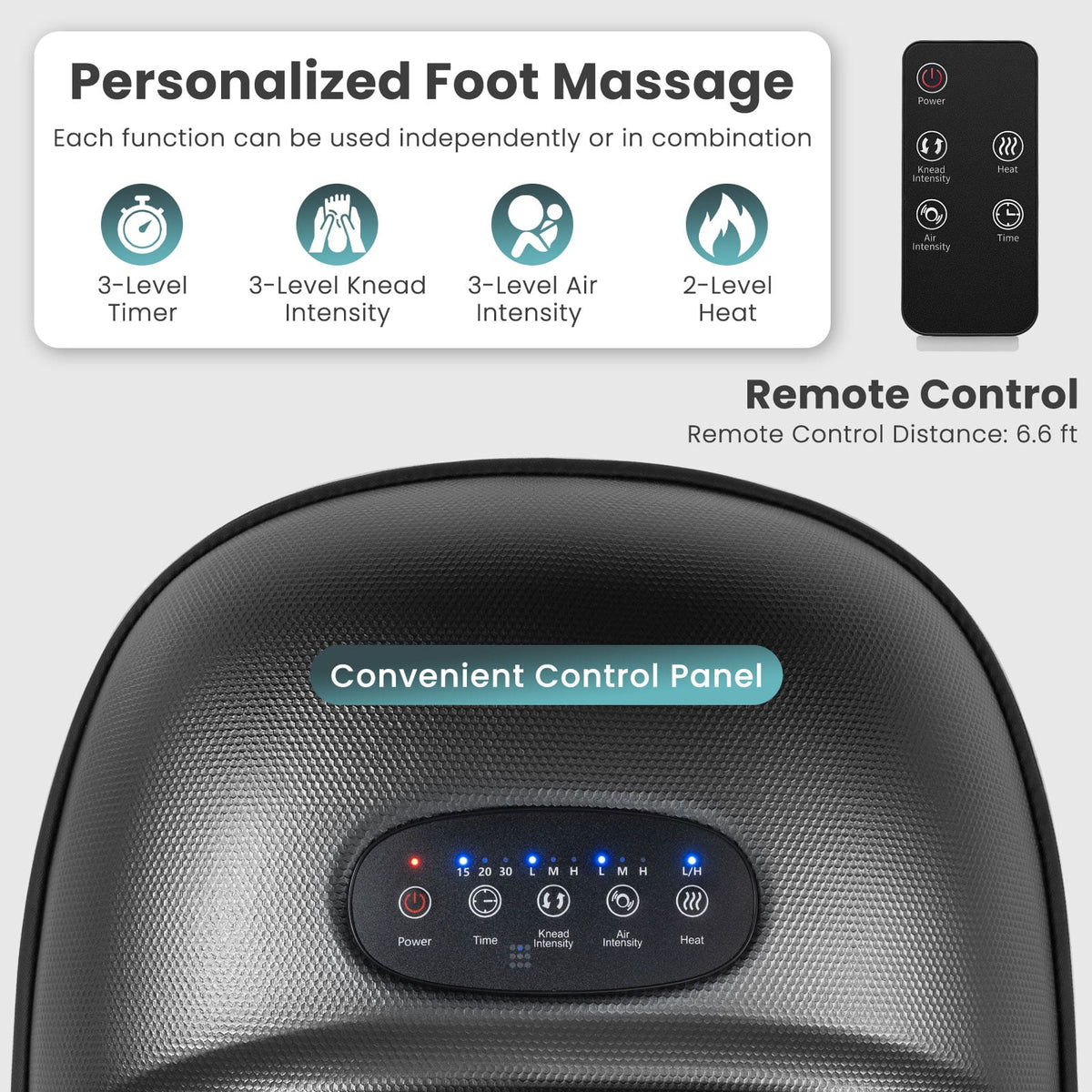 Shiatsu Foot Massager Machine with 2-Level Heat and Air Compression-Black-Foot Massager-DECOROLALA
