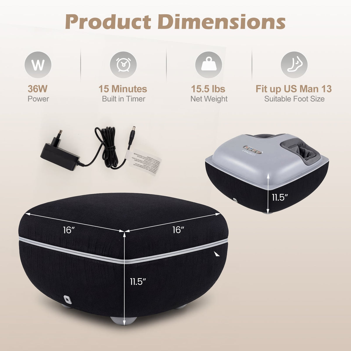 Shiatsu Foot Massager with 3-Level Deep Kneading and Air Compression-Black-Foot Massager-DECOROLALA