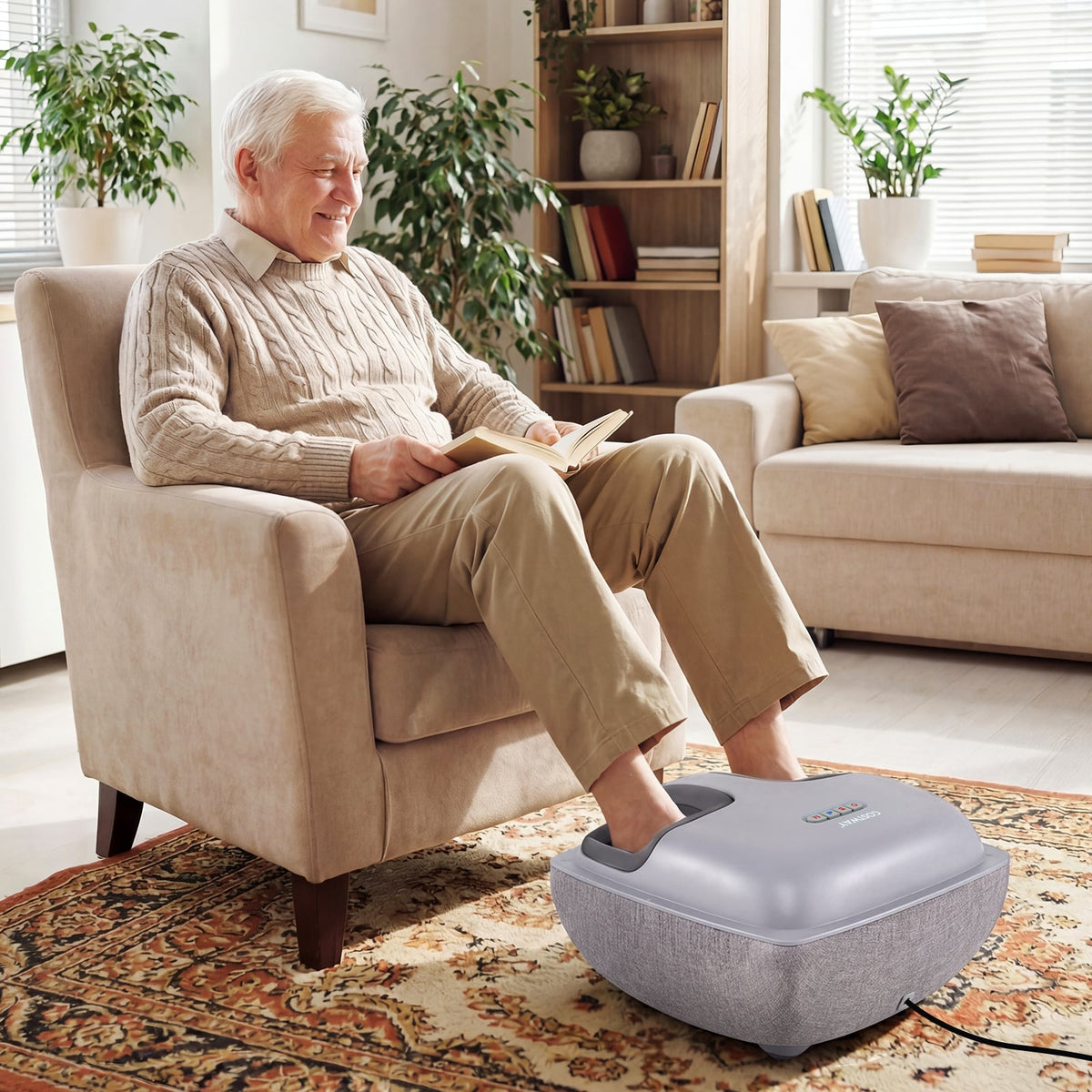 Shiatsu Foot Massager with 3-Level Deep Kneading and Air Compression-Gray-Foot Massager-DECOROLALA