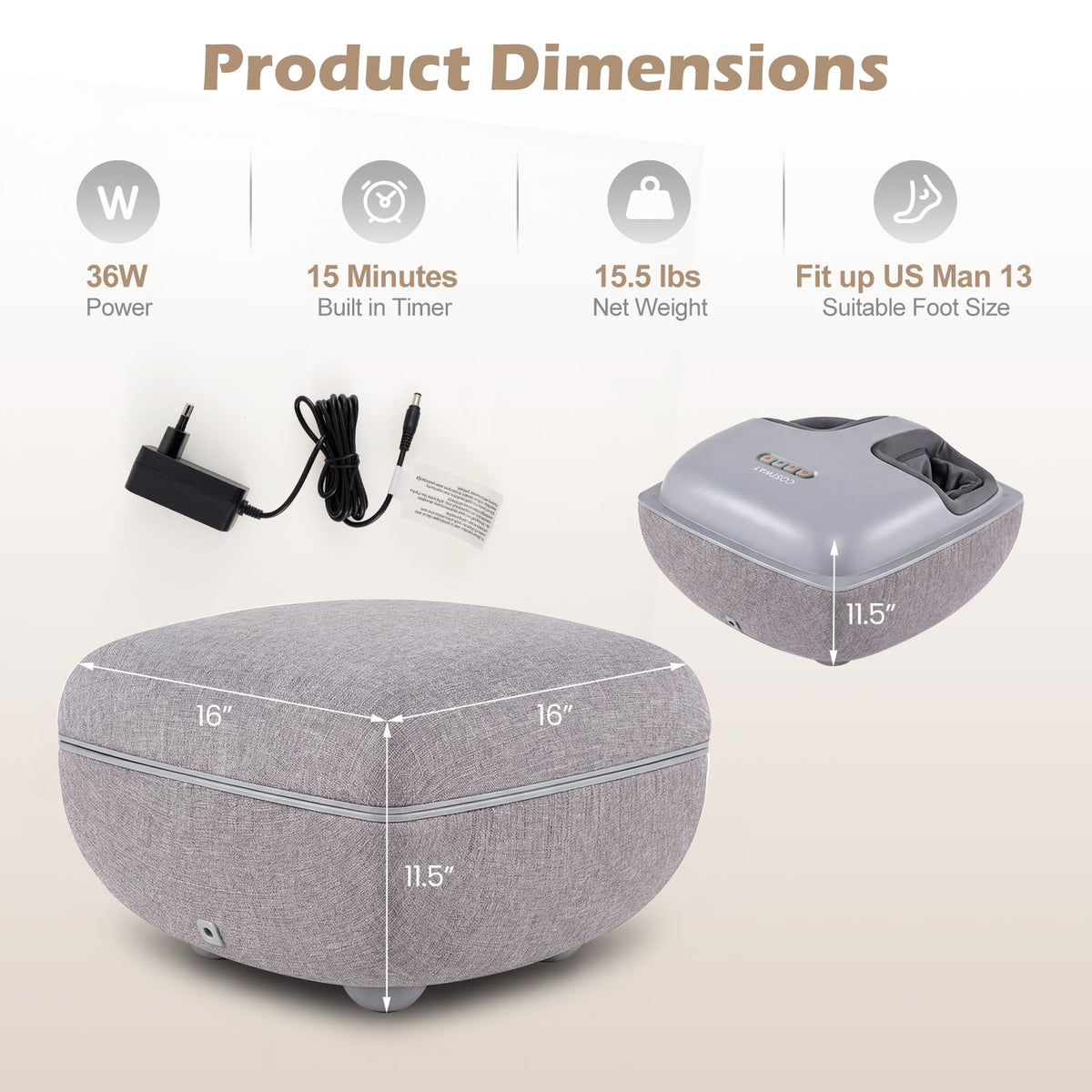 Shiatsu Foot Massager with 3-Level Deep Kneading and Air Compression-Gray-Foot Massager-DECOROLALA