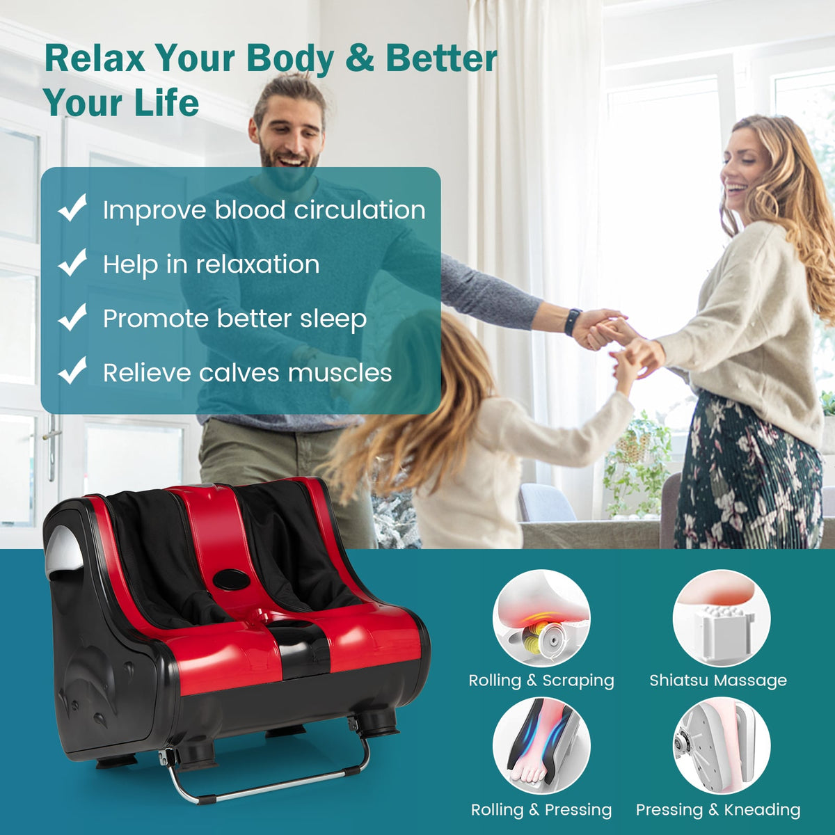 Shiatsu Kneading Rolling Vibration Heating Foot Massager-Foot Massager-DECOROLALA