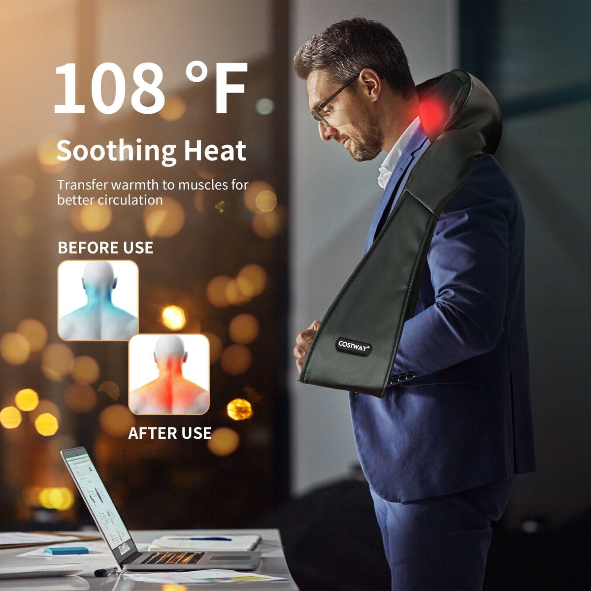 Shiatsu Neck Massager with Heat and Deep Tissue 3D-Kneading-Black-Back Massager-DECOROLALA