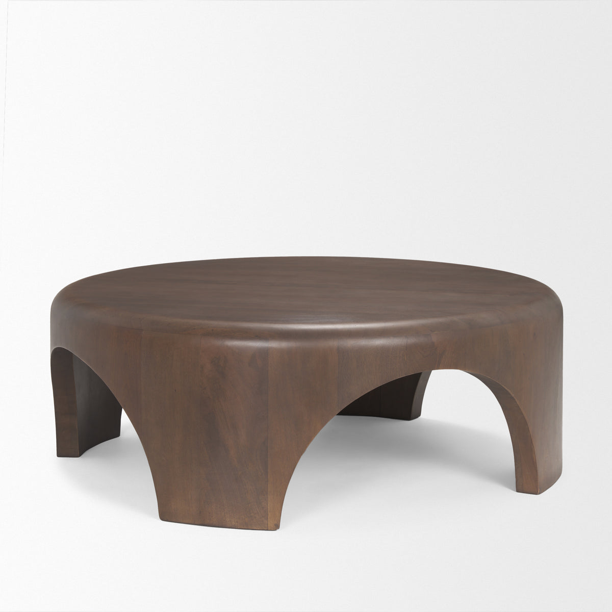 Shima Round Dark Brown Wood W/Arched Legs Coffee Table-Coffee Tables-DECOROLALA