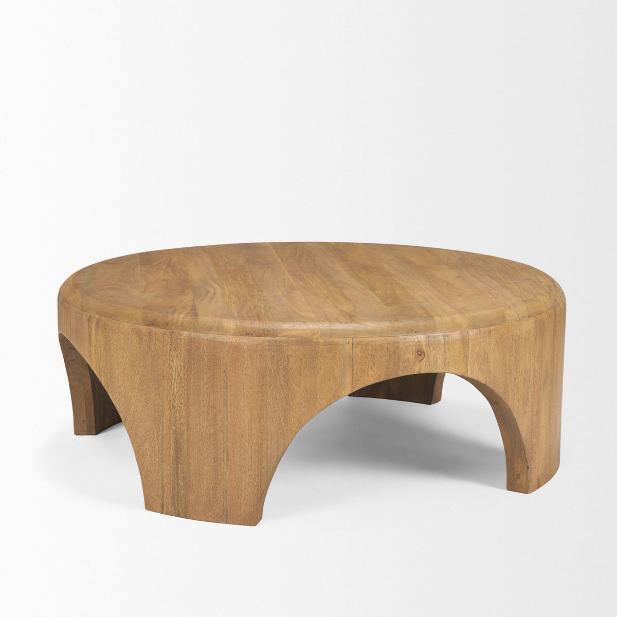 Shima Round Dark Brown Wood W/Arched Legs Coffee Table-Coffee Tables-DECOROLALA