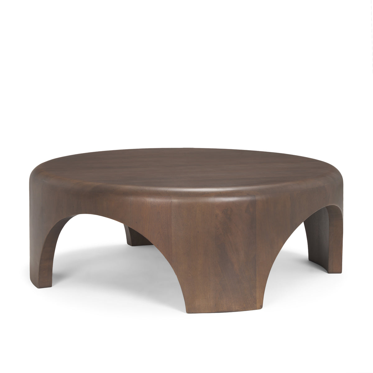 Shima Round Dark Brown Wood W/Arched Legs Coffee Table-Coffee Tables-DECOROLALA