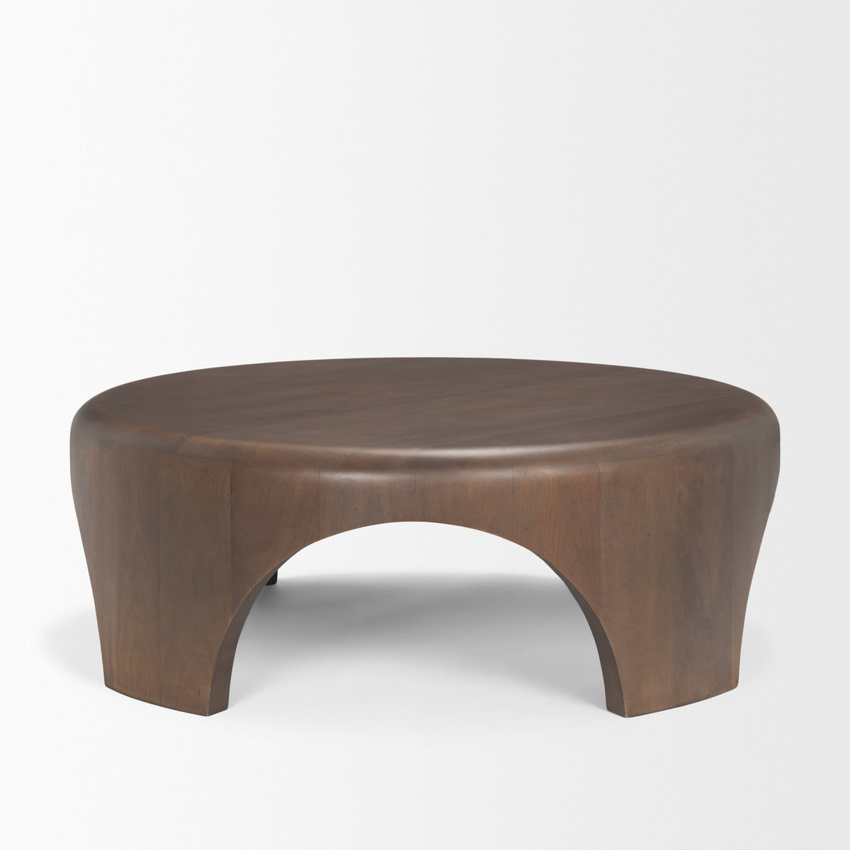 Shima Round Dark Brown Wood W/Arched Legs Coffee Table-Coffee Tables-DECOROLALA