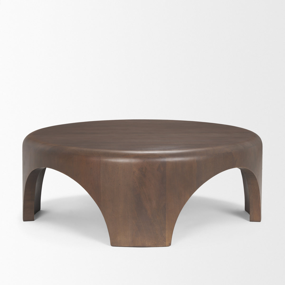 Shima Round Dark Brown Wood W/Arched Legs Coffee Table-Coffee Tables-DECOROLALA