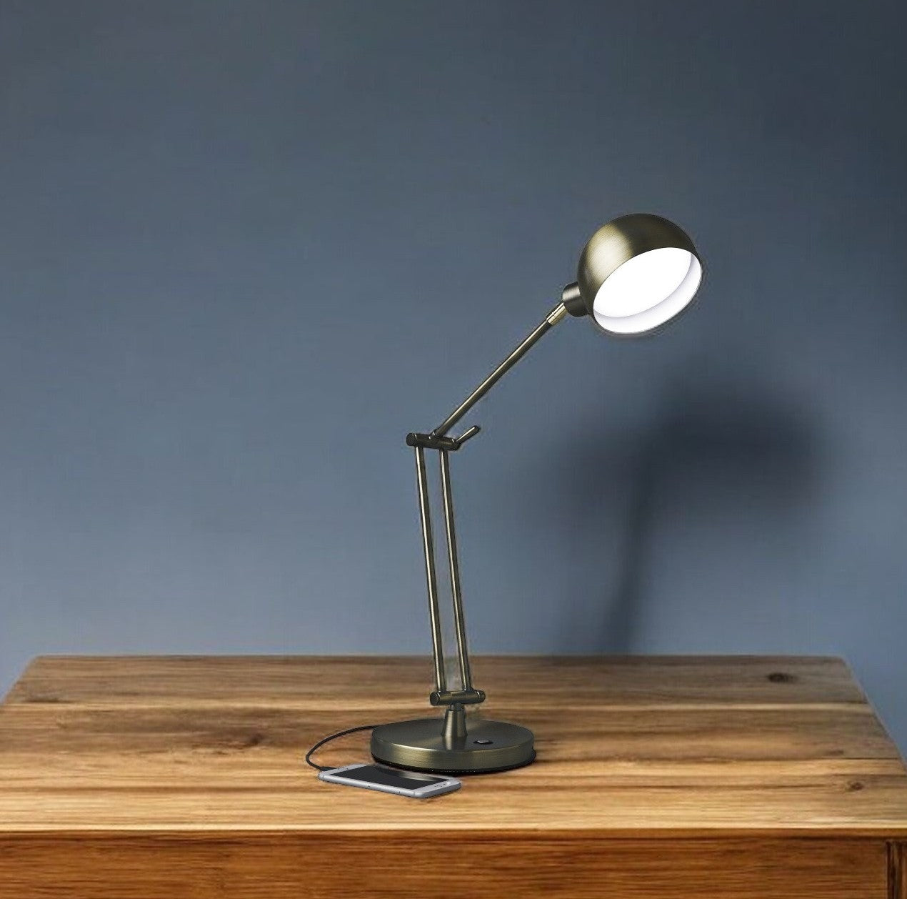 Shiny Satin Brass LED Adjustable Desk Lamp-Table Lamps-DECOROLALA