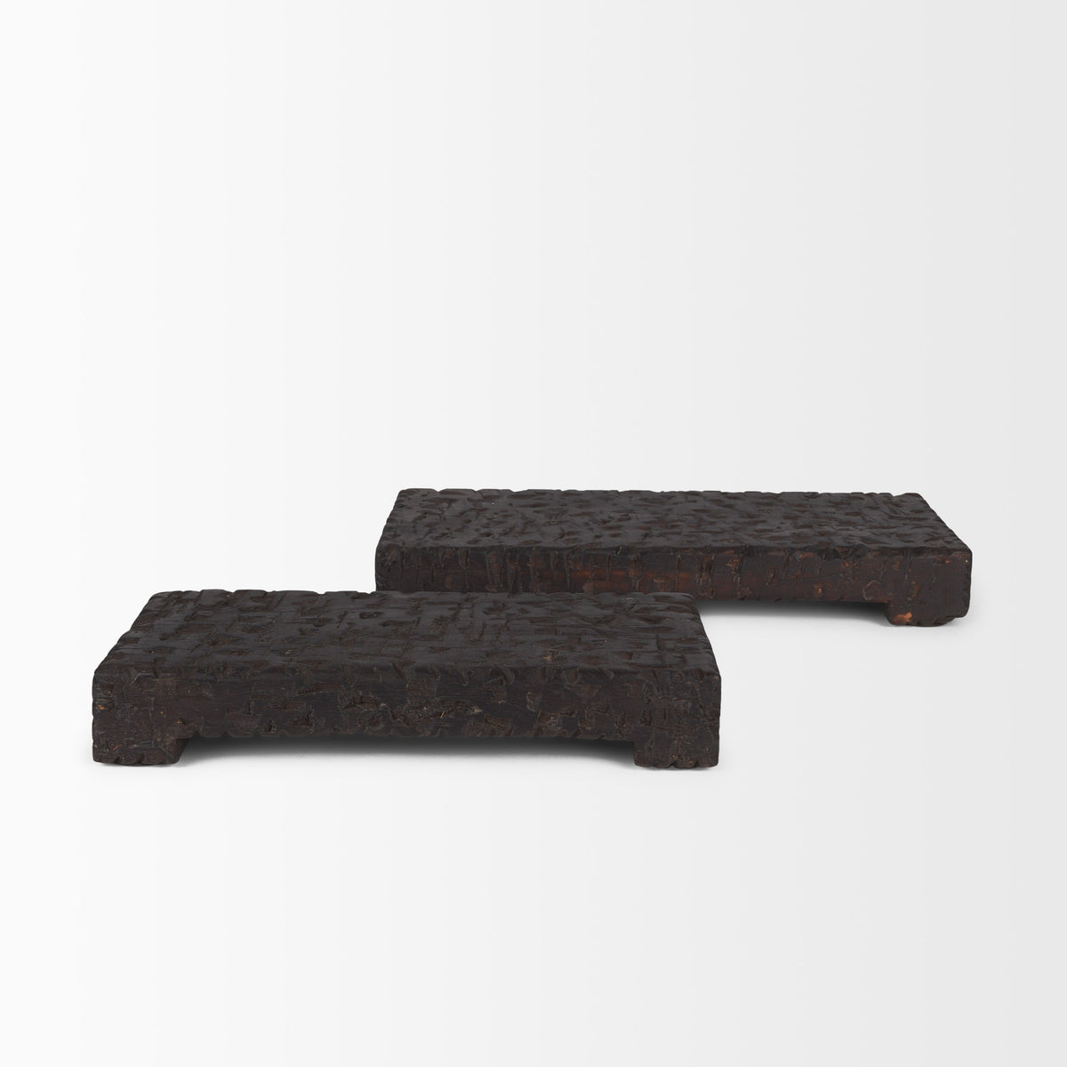 Shira Reclaimed Dark Brown Wooden Riser (Set of 2)-Trays-DECOROLALA