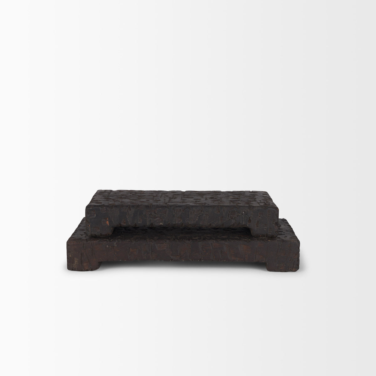 Shira Reclaimed Dark Brown Wooden Riser (Set of 2)-Trays-DECOROLALA