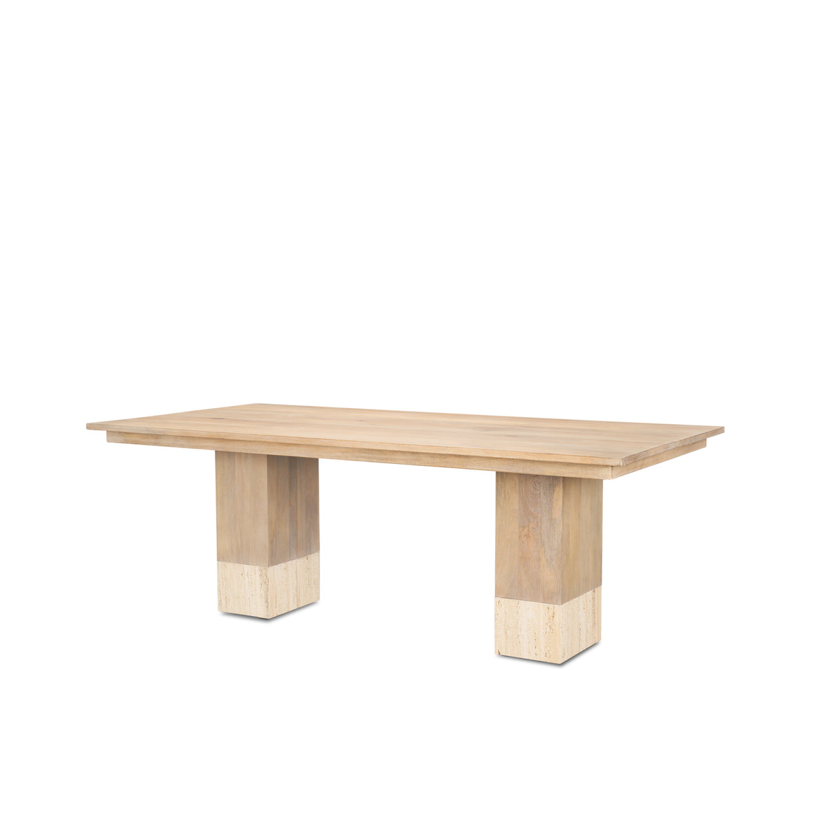 Shivon 84"L x 42"W Rectangular Dining Table | Light Brown Wood & Travertine | Seats 8-Dining Tables-DECOROLALA
