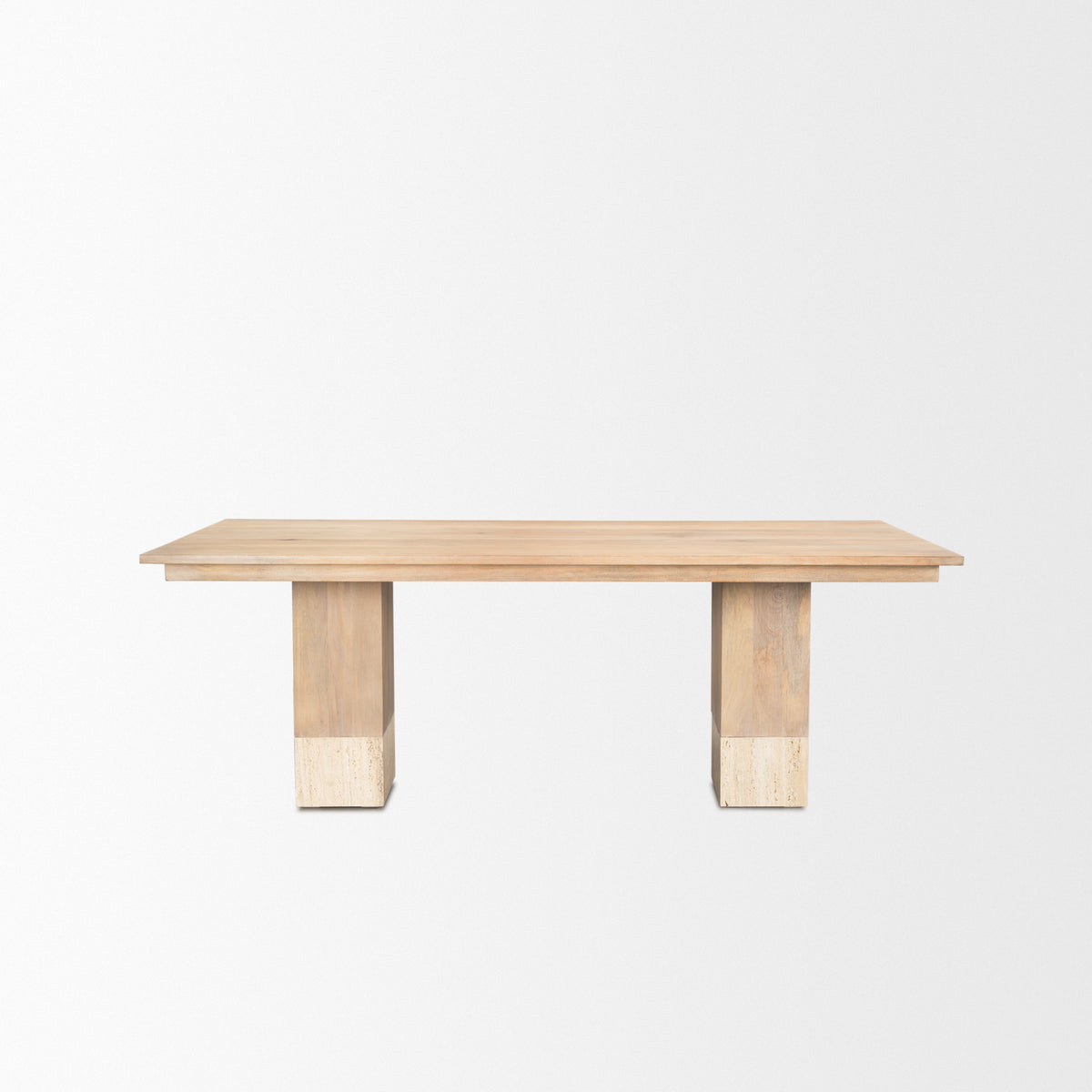 Shivon 84"L x 42"W Rectangular Dining Table | Light Brown Wood & Travertine | Seats 8-Dining Tables-DECOROLALA