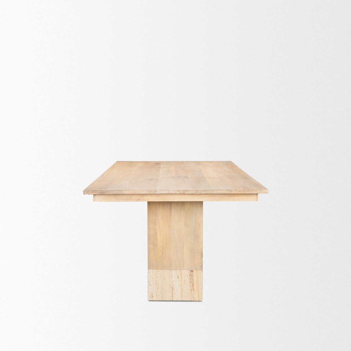 Shivon 84"L x 42"W Rectangular Dining Table | Light Brown Wood & Travertine | Seats 8-Dining Tables-DECOROLALA