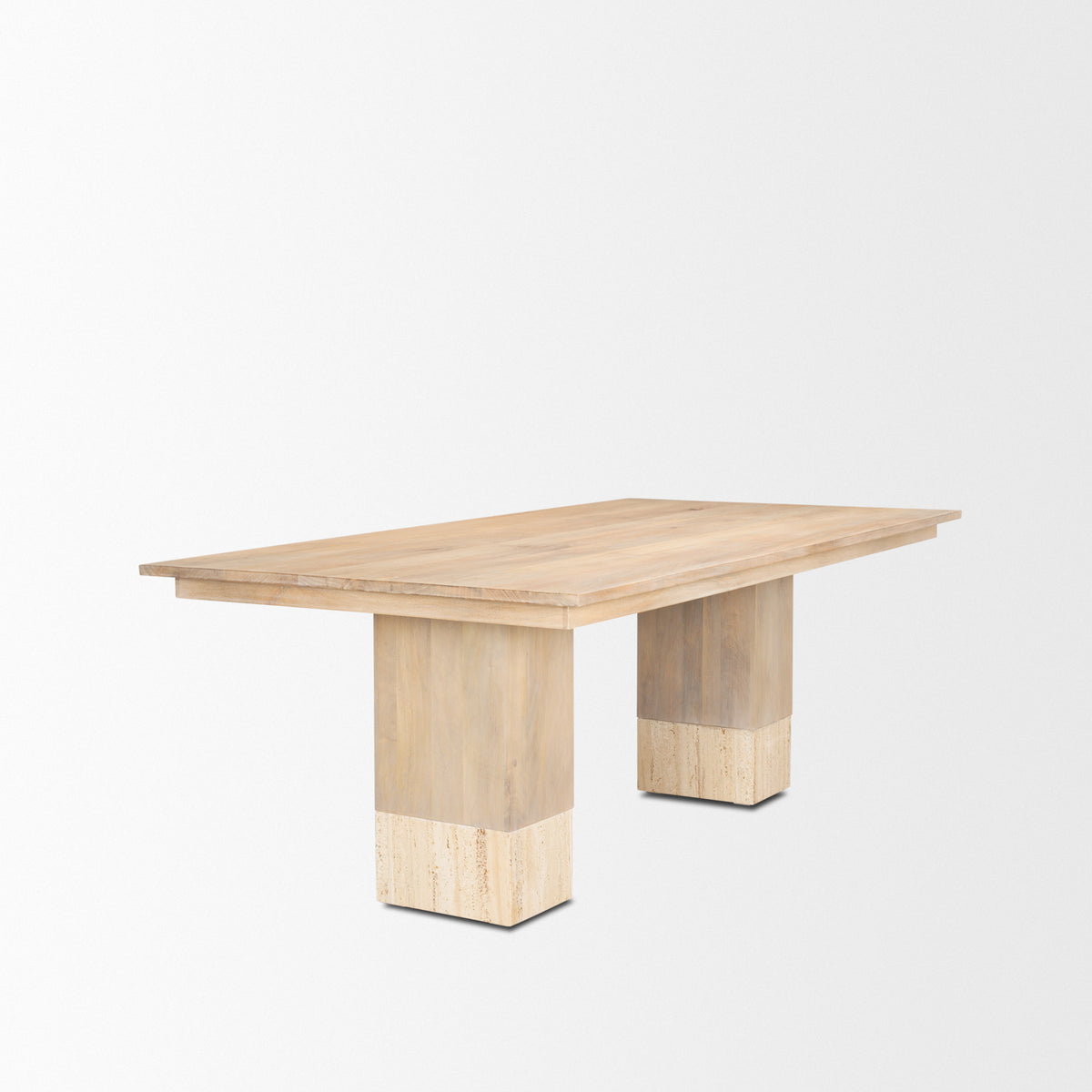 Shivon 84"L x 42"W Rectangular Dining Table | Light Brown Wood & Travertine | Seats 8-Dining Tables-DECOROLALA