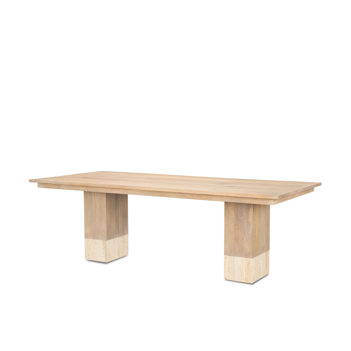Shivon 94"L x 42"W Dining Table | Light Brown Wood & Light Brown Wood & Travertine | Seats 8-Dining Tables-DECOROLALA