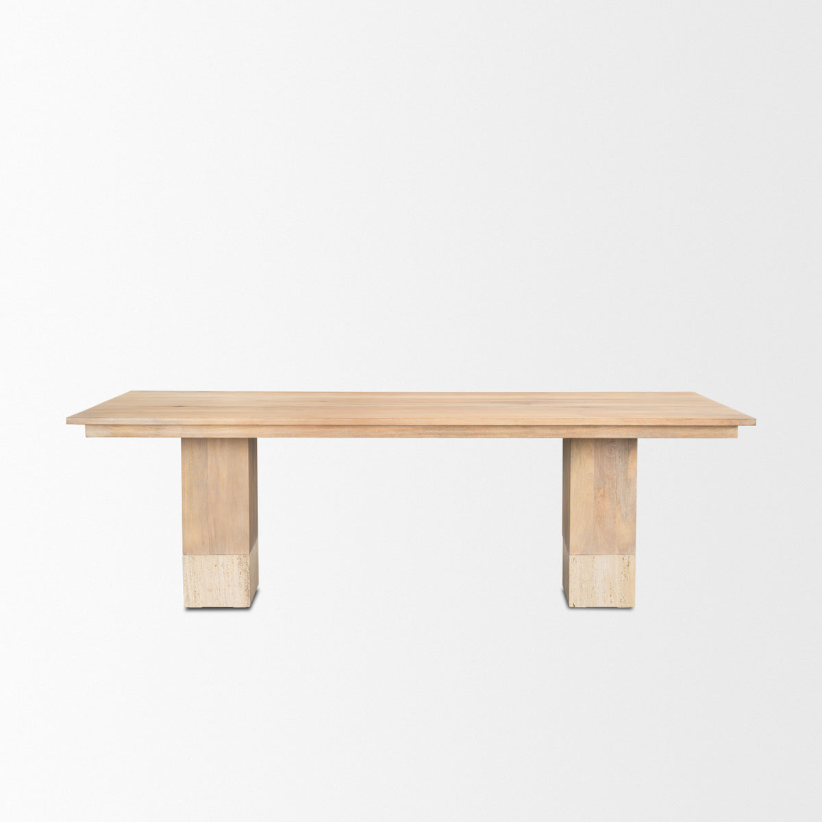Shivon 94"L x 42"W Dining Table | Light Brown Wood & Light Brown Wood & Travertine | Seats 8-Dining Tables-DECOROLALA