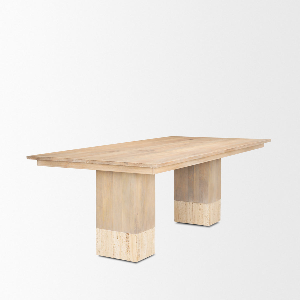 Shivon 94"L x 42"W Dining Table | Light Brown Wood & Light Brown Wood & Travertine | Seats 8-Dining Tables-DECOROLALA