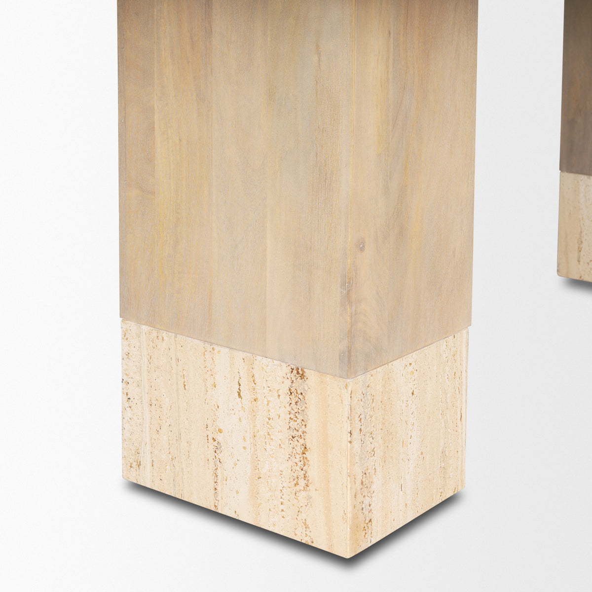 Shivon 94"L x 42"W Dining Table | Light Brown Wood & Light Brown Wood & Travertine | Seats 8-Dining Tables-DECOROLALA
