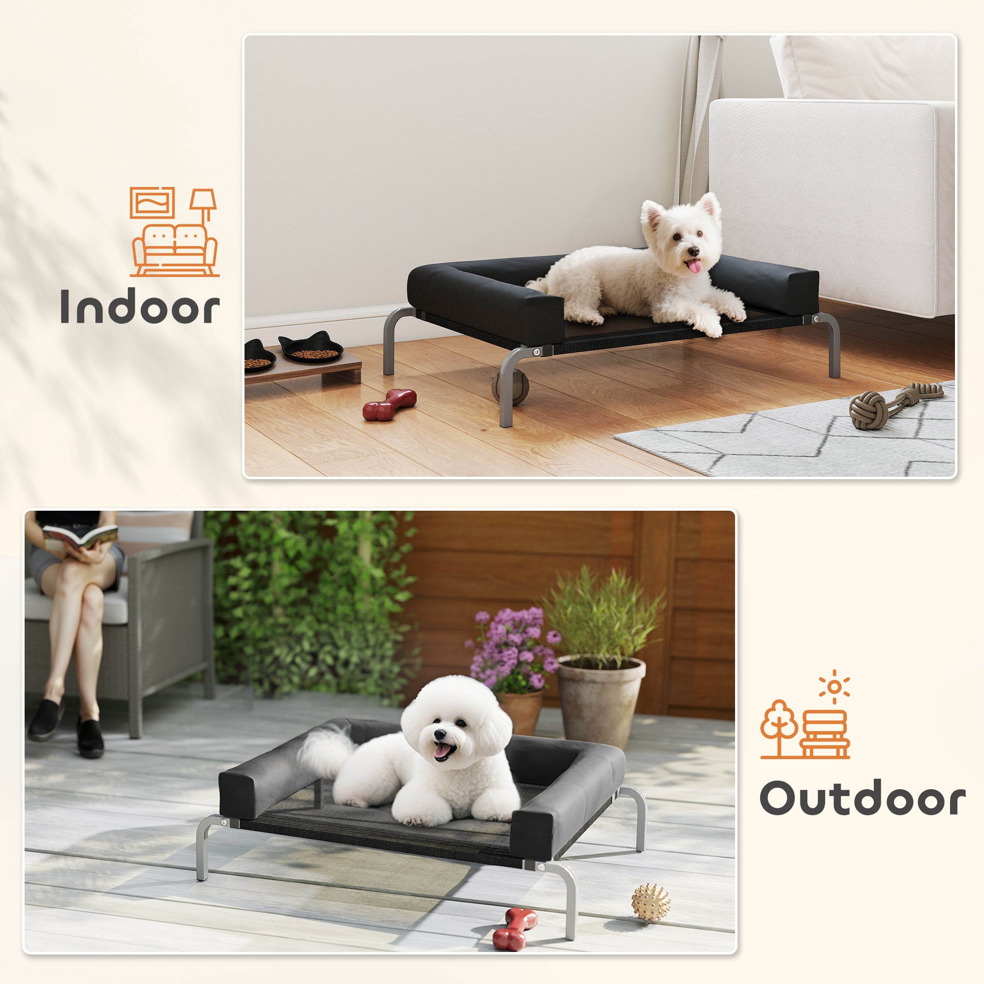 Elevated Dog Bed, Portable Raised Dog Cot with Breathable Mesh, Removable and Water-Resistant Bolsters, Black