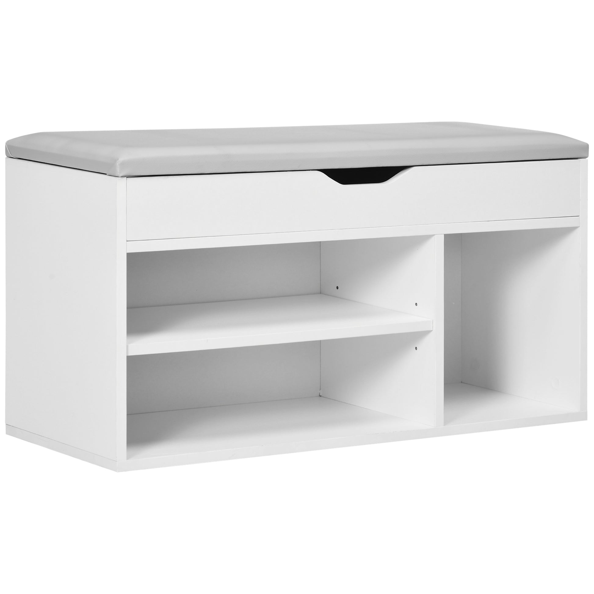 Shoe Bench Storage Rack with Padded Cushion - White 31.5"L-Home Furnishings > Storage & Organization > Storage Ottomans & Benches-DECOROLALA