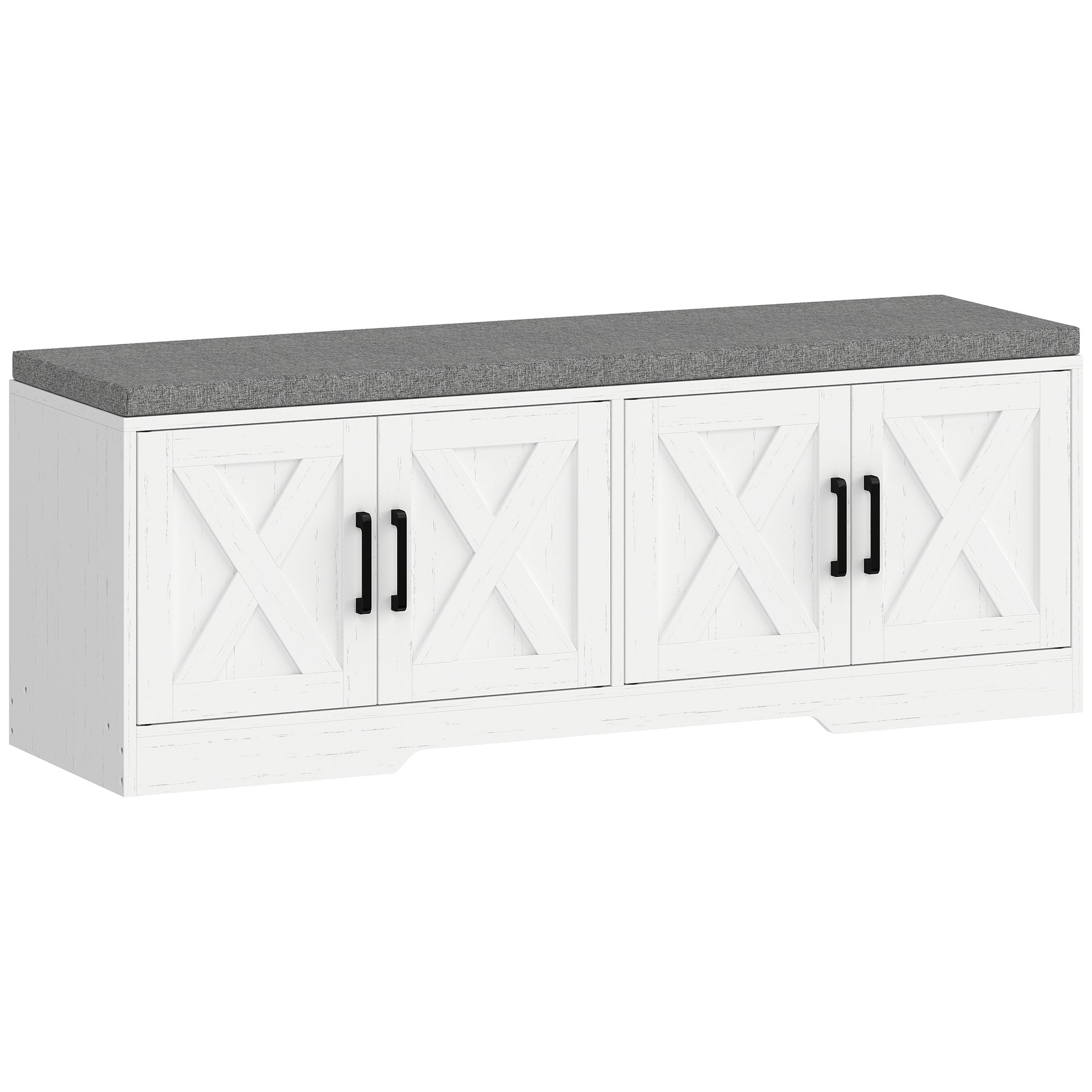 Shoe Bench with Cushion Shoe Storage Bench with Doors Adjustable Shelves for Entryway, White-Home Furnishings > Storage & Organization > Shoe Storage Cabinets & Racks-DECOROLALA