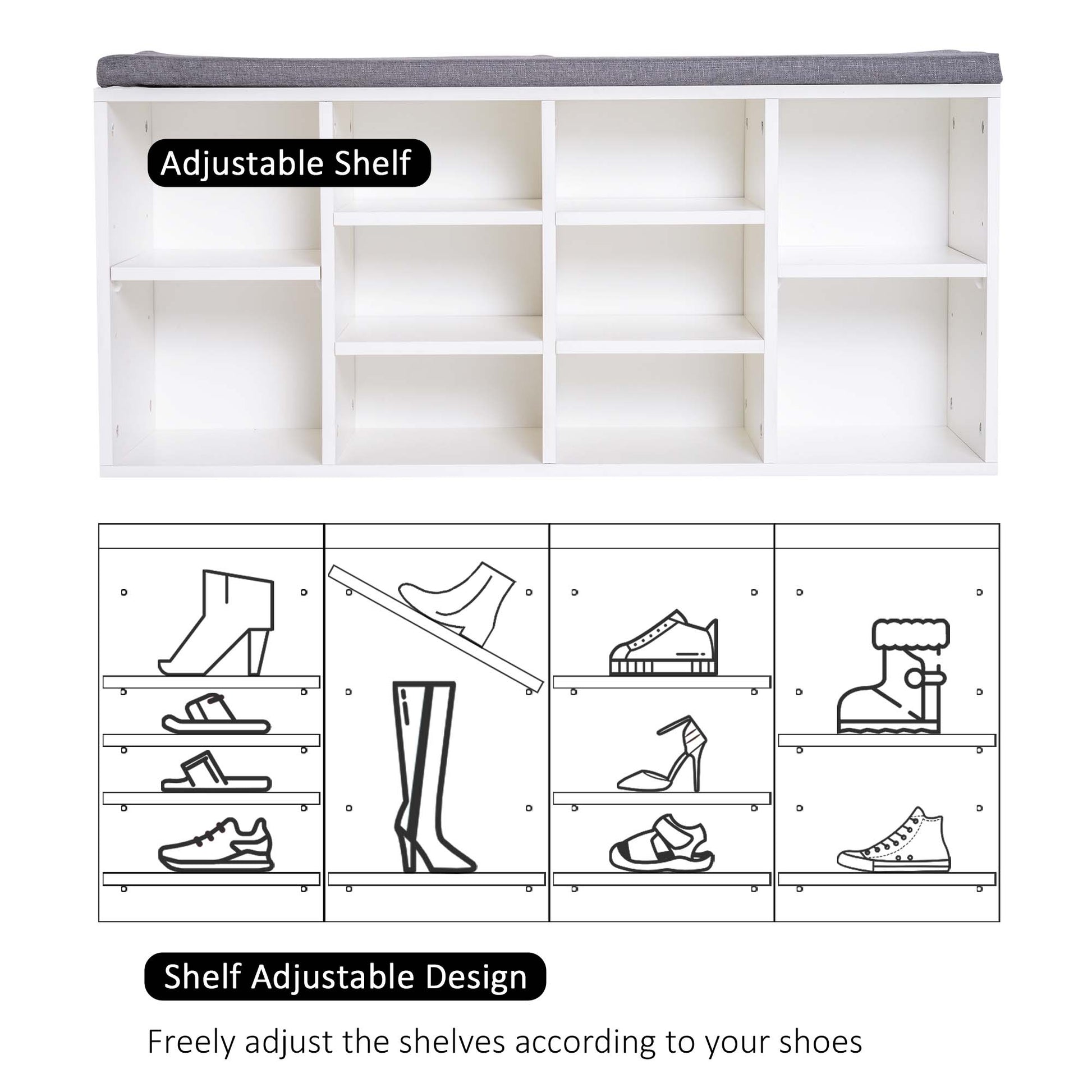 Shoe Bench with Storage - White Upholstered Entryway Bench-Home Furnishings > Storage & Organization > Shoe Storage Cabinets & Racks-DECOROLALA