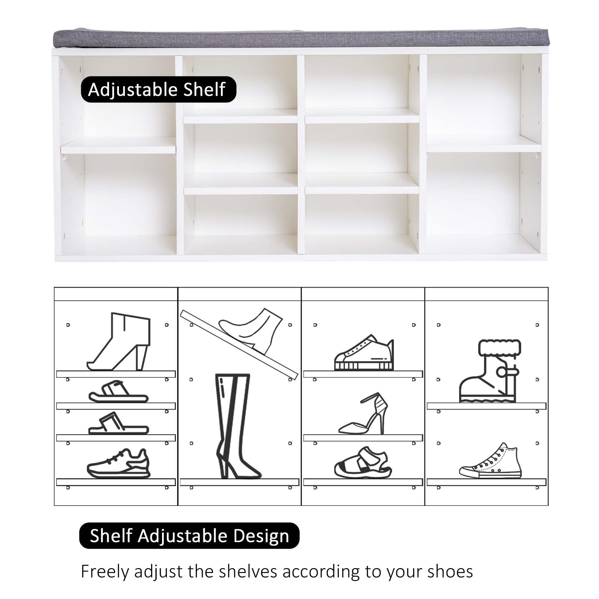 Shoe Bench with Storage - White Upholstered Entryway Bench-Home Furnishings > Storage & Organization > Shoe Storage Cabinets & Racks-DECOROLALA