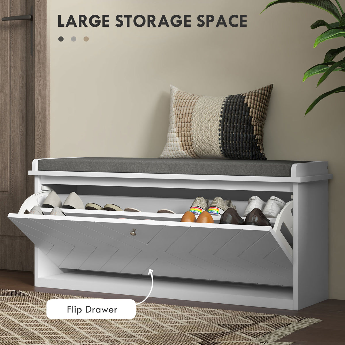 Shoe Bench with Upholstered Seat - White 39" Storage Bench-Home Furnishings > Storage & Organization > Shoe Storage Cabinets & Racks-DECOROLALA