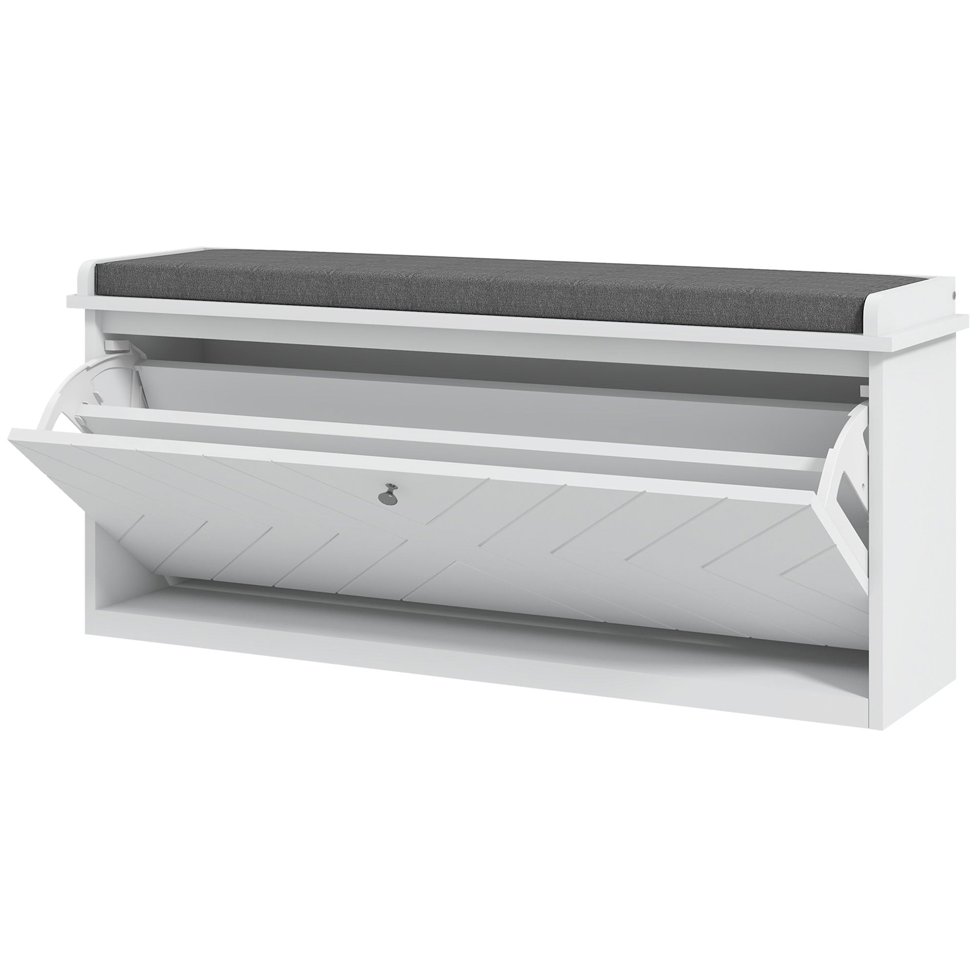 Shoe Bench with Upholstered Seat - White 39" Storage Bench-Home Furnishings > Storage & Organization > Shoe Storage Cabinets & Racks-DECOROLALA