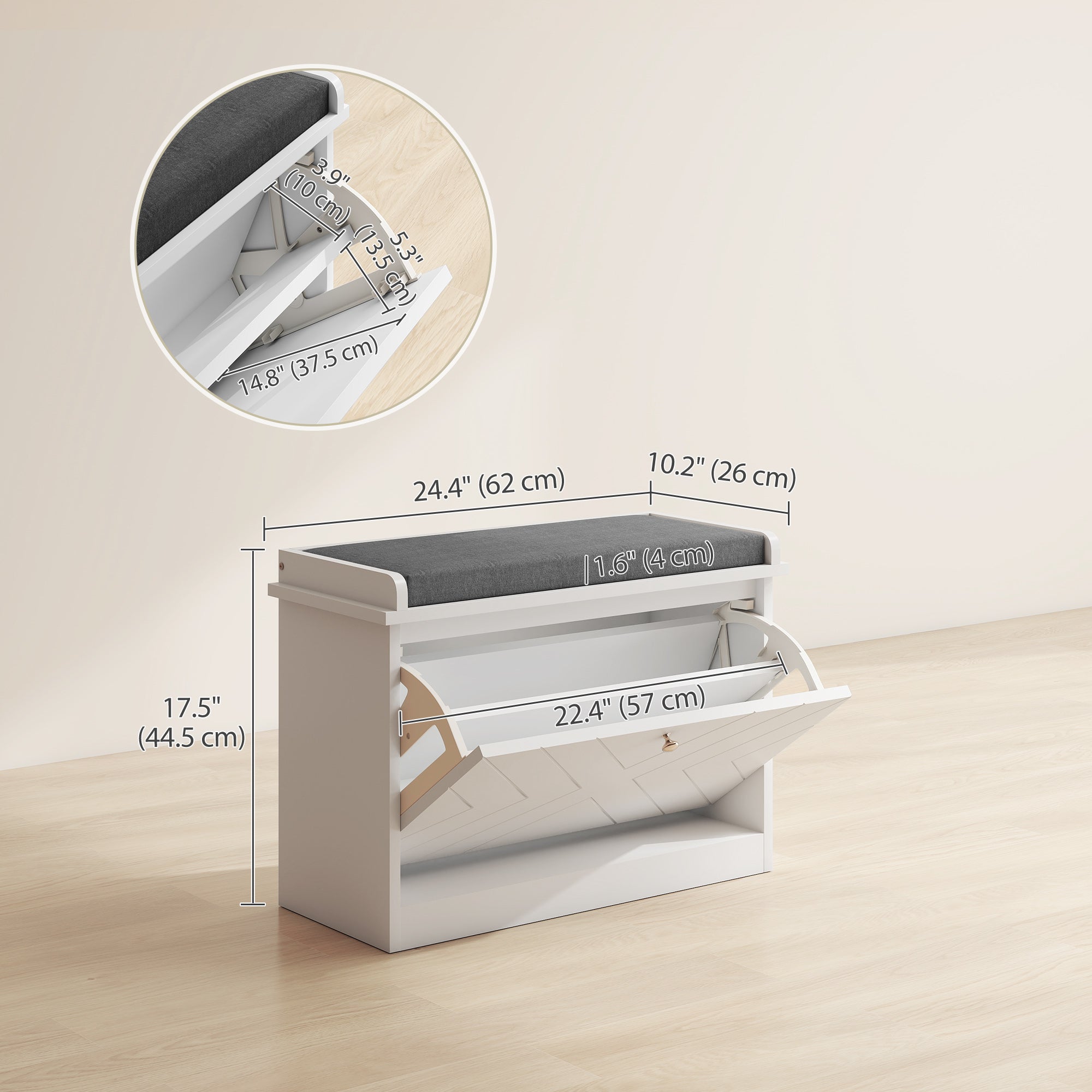 Shoe Bench with Upholstered Seat - White Storage Ottoman-Home Furnishings > Storage & Organization > Shoe Storage Cabinets & Racks-DECOROLALA