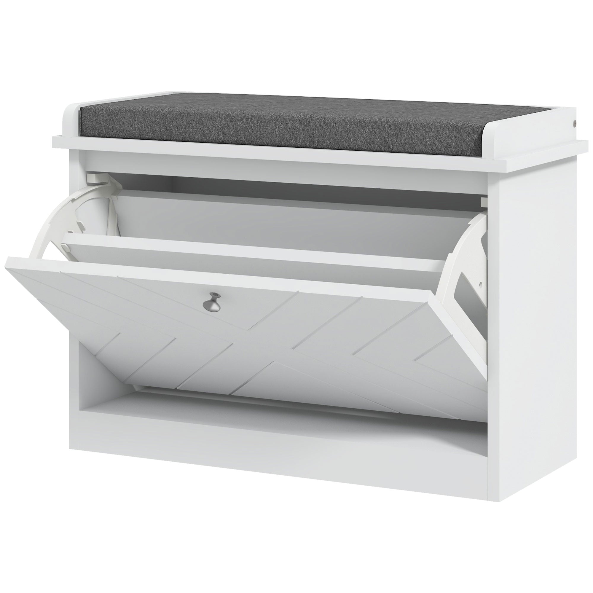 Shoe Bench with Upholstered Seat - White Storage Ottoman-Home Furnishings > Storage & Organization > Shoe Storage Cabinets & Racks-DECOROLALA