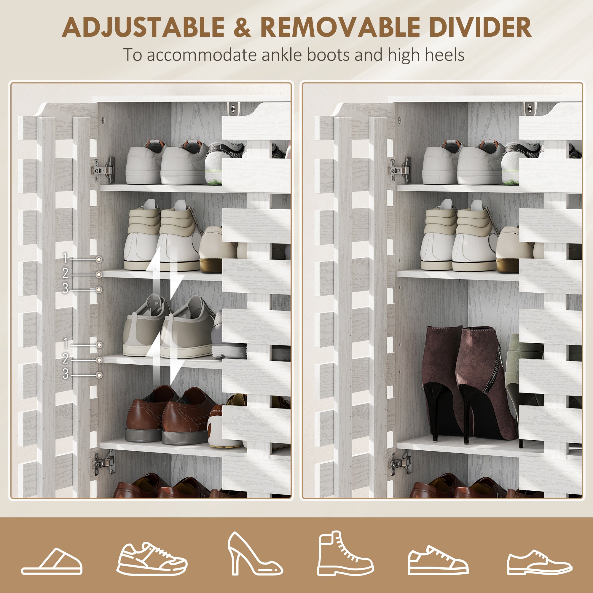 Shoe Cabinet, 17-20 Pairs Shoe Storage Cabinet with Hollowed-Out Doors, White-Home Furnishings > Storage & Organization > Shoe Storage Cabinets & Racks-DECOROLALA