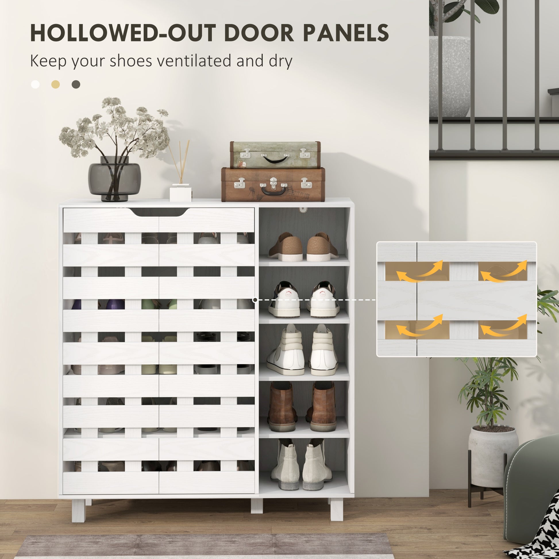 Shoe Cabinet, 21 Pair Shoe Storage Cabinet Organizer with 5-tier Double Door Cupboard and 5-tier Open Shelves, White-Home Furnishings > Storage & Organization > Shoe Storage Cabinets & Racks-DECOROLALA