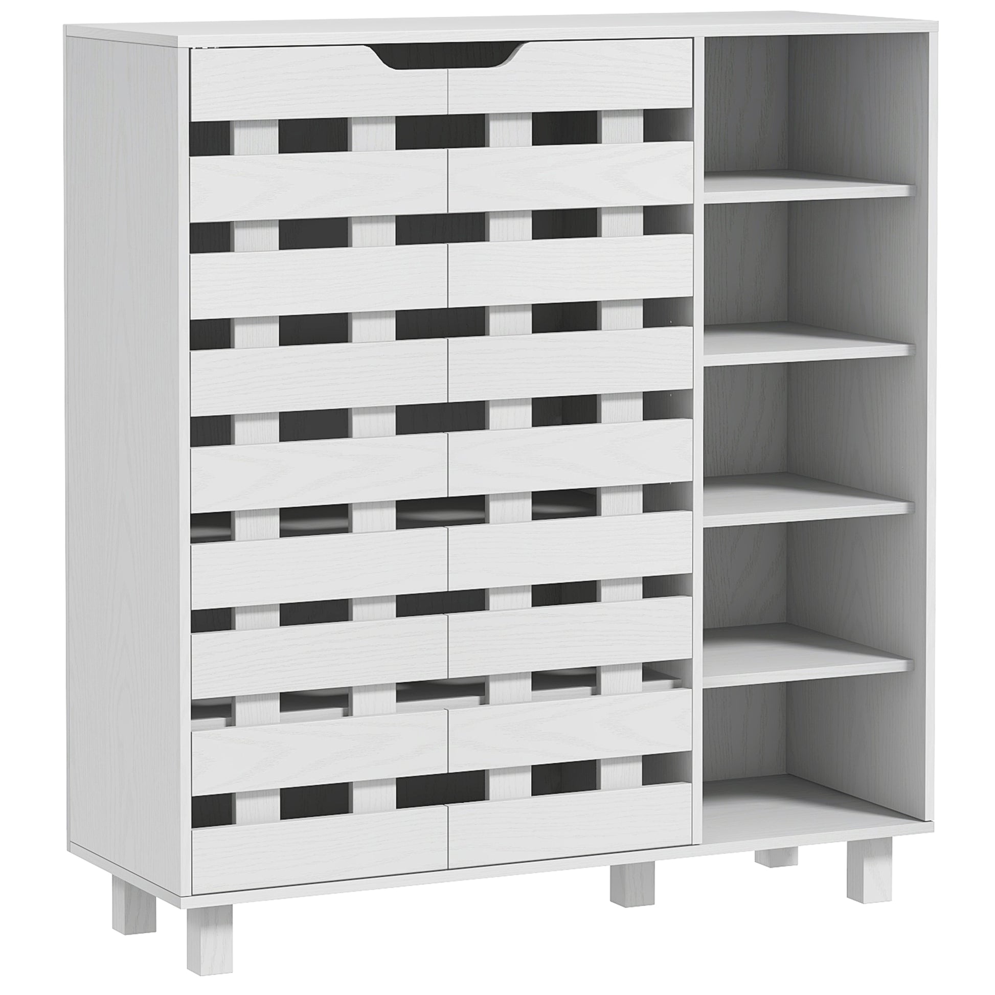 Shoe Cabinet, 21 Pair Shoe Storage Cabinet Organizer with 5-tier Double Door Cupboard and 5-tier Open Shelves, White-Home Furnishings > Storage & Organization > Shoe Storage Cabinets & Racks-DECOROLALA