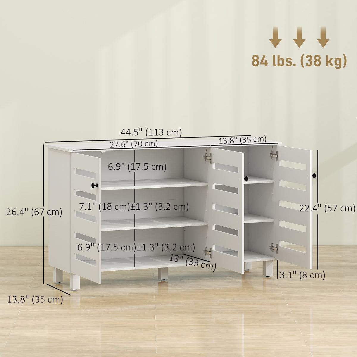 Shoe Cabinet - 3 Slatted Doors 15-Pair Storage White-Home Furnishings > Storage & Organization > Shoe Storage Cabinets & Racks-DECOROLALA