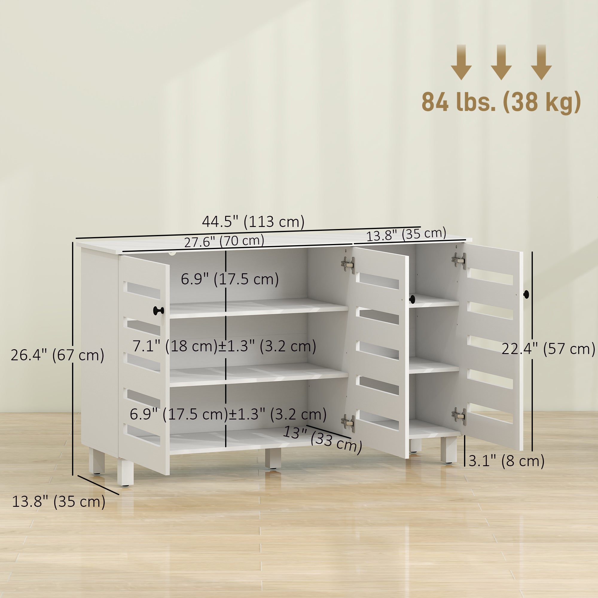 Shoe Cabinet - 3 Slatted Doors 15-Pair Storage White-Home Furnishings > Storage & Organization > Shoe Storage Cabinets & Racks-DECOROLALA