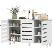 Shoe Cabinet - 3 Slatted Doors 15-Pair Storage White-Home Furnishings > Storage & Organization > Shoe Storage Cabinets & Racks-DECOROLALA