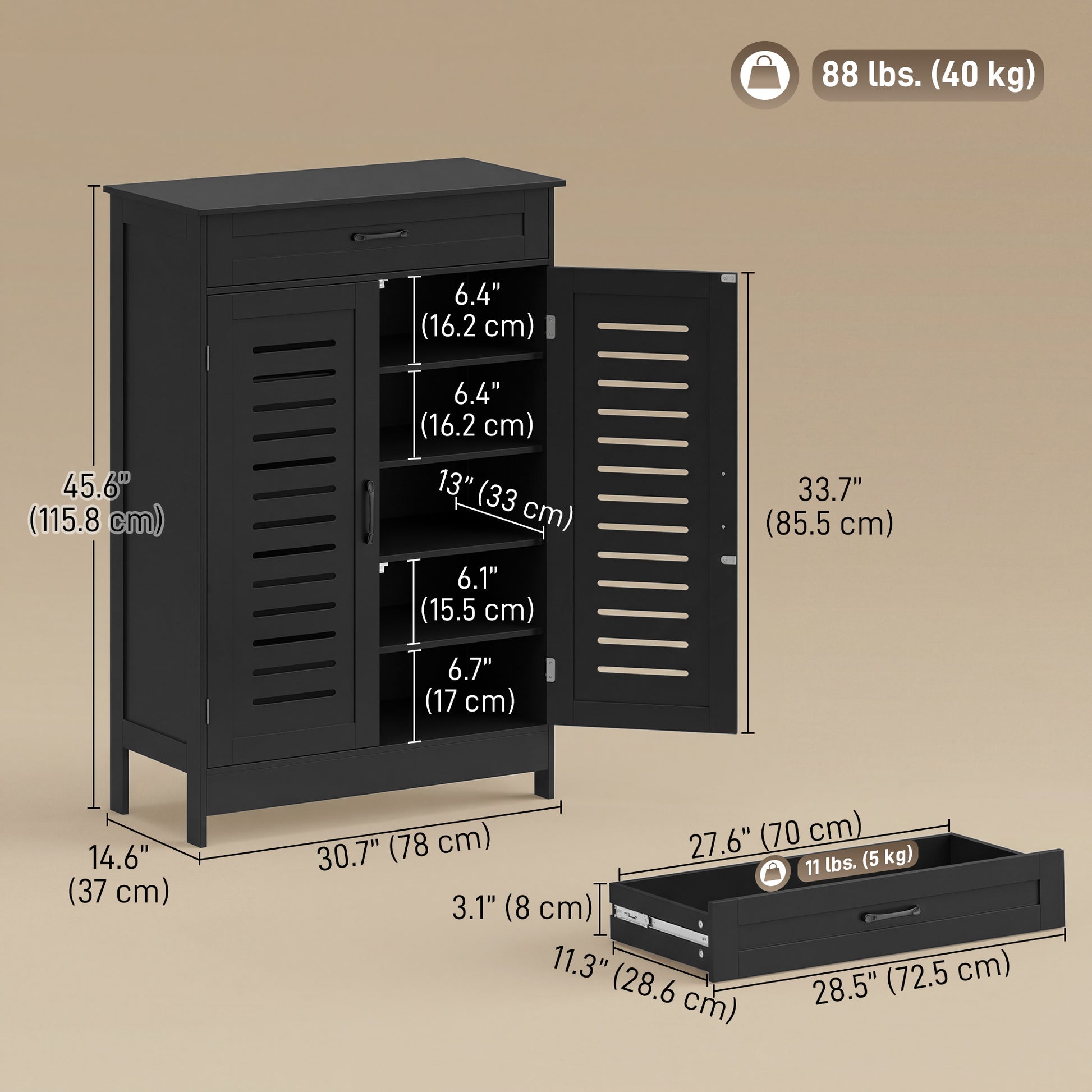 Shoe Cabinet - Black 20-Pair Storage with Louvered Doors-DECOROLALA