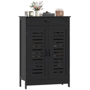 Shoe Cabinet - Black 20-Pair Storage with Louvered Doors-DECOROLALA