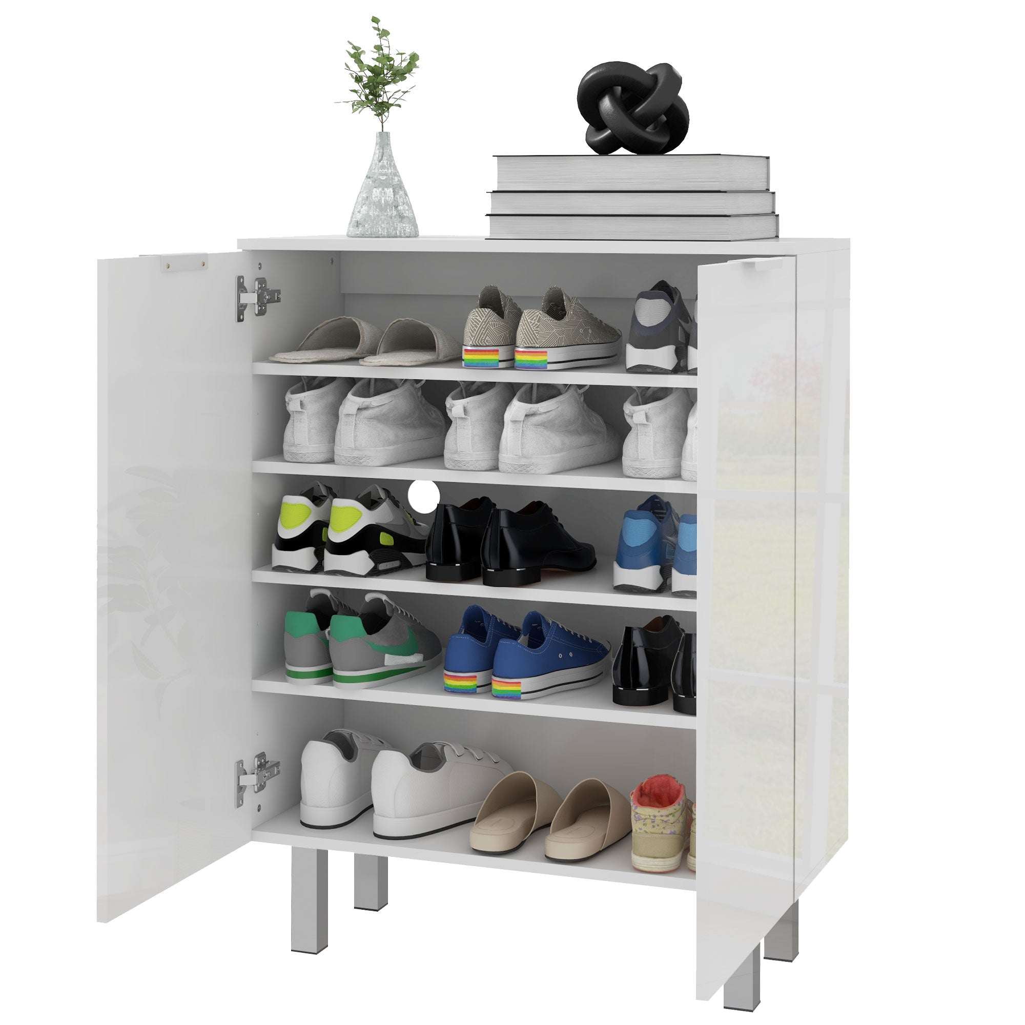 Shoe Cabinet - High Gloss White 20 Pair Storage Cabinet-Home Furnishings > Storage & Organization > Shoe Storage Cabinets & Racks-DECOROLALA